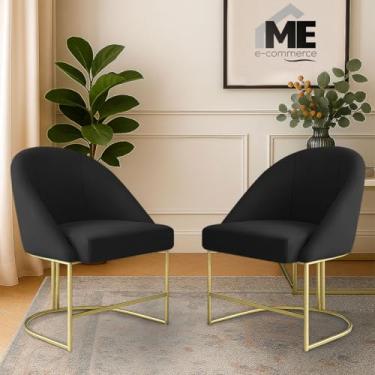 Imagem de KIT 2 Banqueta Poltrona Lua Penteadeira E Salão Com Base Metálica (preto)