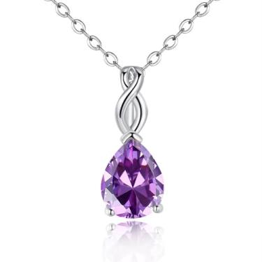 Imagem de VOLUKA Colar com pingente de opala criada/ametista/topázio místico para mulheres, corrente banhada a ouro rosa 18 K, joia de noivado, presente, Small, Zircônia cúbica, Zircônia cúbica