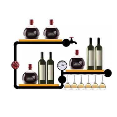 Imagem de hezhuhe2258 Suporte de vinho para armazenamento de vinho estilo industrial prateleiras de tubo de ferro decorativas de parede para casa rack de vinho criativo refrigerador de vinho rack de vinho