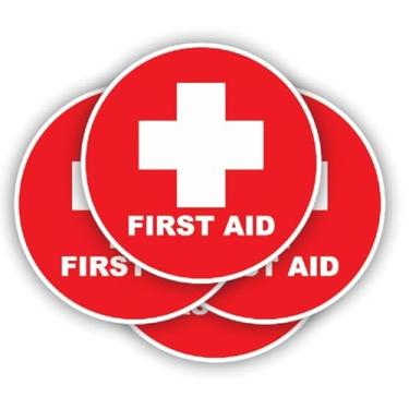 Imagem de AK- Pacote com 4, adesivos vermelhos de primeiros socorros, decalque de primeiros socorros para embalagem de caixa, adesivo de vinil à prova d'água para qualquer superfície lisa - Tamanho 12,7 cm