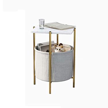 Imagem de Mesa de centro de design simples, mesa de cabeceira de metal, mesa de lanche lateral de sofá, mesa redonda de café, bandeja removível superior de tecido para sala de estar, quarto, mesa lateral