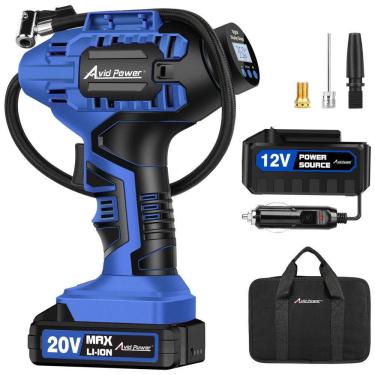 Imagem de Compressor de Ar Portátil 100 PSI Recarregável com Tela LED e Bateria de Íon de Lítio, 20V, Avid Power, Azul