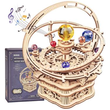 Imagem de Quebra Cabeças 3D Caixa de Música Mecânica para Crianças e Adultos, 84 Peças, ROKR RLCA AMK51, Marrom