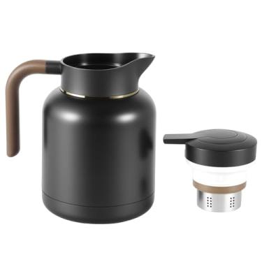 Imagem de Garrafa térmica de café de aço inoxidável 304 de 1,5 litro com isolamento de 1,5 litro com cabo de madeira para manter o calor de festa em casa