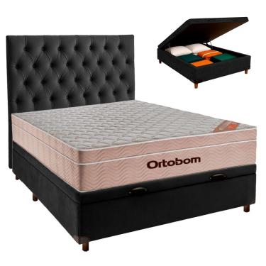 Imagem de Kit Cama Box Bau + Cabeceira + Colchão Casal Molas Ensacadas - Airtech - Ortobom