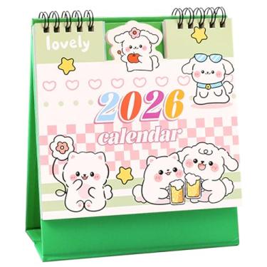Imagem de Mini calendário de mesa 2026 mensal dobrável com desenho animado fofo 16 cm x 15 cm - cachorro (outubro de 2025 a dezembro de 2026)