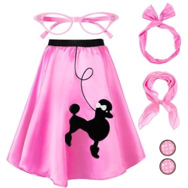 Imagem de Traje Hicarer, roupa feminina dos anos 50, saia poodle, meia, rosa hop