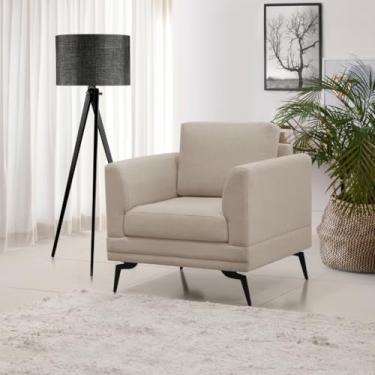 Imagem de Poltrona Poemme Acabamento Linho Premium Estilo Retrô Minimalista Confortável Pés de Ferro - Linho Bege