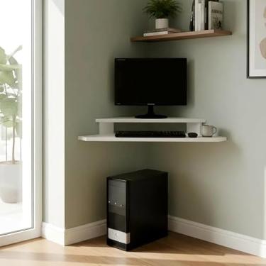 Imagem de Rack Suspenso Aparador Bancada Estante de Canto para Computador Monitor Branco