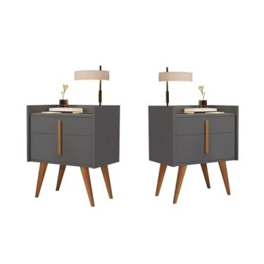 Imagem de Kit 2 Mesas De Cabeceira Quarto Retrô Decorativa Canto Lateral - Davi GB Plus Cor: Cinza