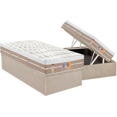 Imagem de Conjunto Box Baú Solteiro: Colchão Espuma Castor Molas Ensacadas Silver Star Air + Base Crc Suede Clean (88x188)