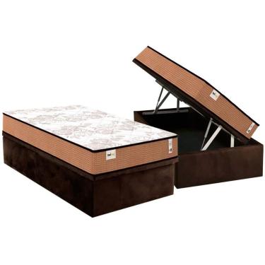Imagem de Cama Box Baú Solteiro: Colchão Molas Bonnel Plumatex Ensacadas Smart Classic + Base Crc Suede Brown (88x188)