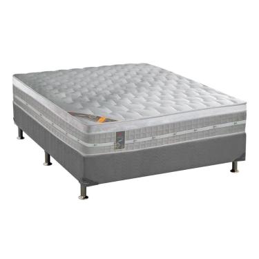 Imagem de Kit Cama Box Casal Colchão Premium Gel Molas Ensacadas Suede Cinza 138x188 Colchões Castor