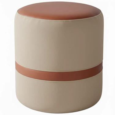 Imagem de Puff Redondo Veludo e Corino com Pés de PVC Rio Minas Cor Bege