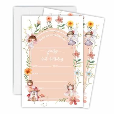 Imagem de 15 peças de convite de primeiro aniversário de fada com 15 envelopes brancos correspondentes para meninas, lembrancinhas de festa de aniversário de 1º aniversário suprimentos de decorações - OL-A61