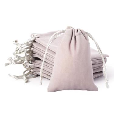 Imagem de 20 peças de sacos de veludo com cordões cinza escuro 15 x 12 cm bolsas de joias de tecido de veludo, bolsas de armazenamento para presente de casamento, festa de Natal, embrulhos de lembrancinhas