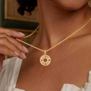 Imagem de Colar feminino banhado a ouro 14 K, zircão cúbico branco, pingente retrô, joias delicadas feitas à mão, presentes, Medium, Latão, Sem Pedra Preciosa