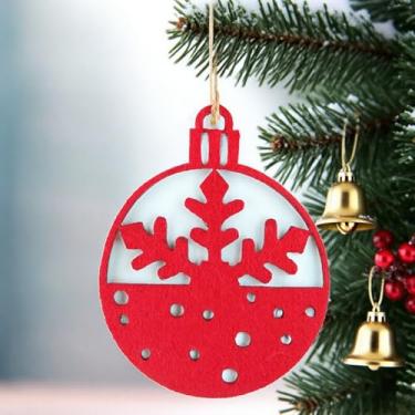 Imagem de Enfeite de floco de neve de feltro de Natal, decoração criativa para pendurar árvore de Natal de feltro DIY para decoração de férias (vermelho)