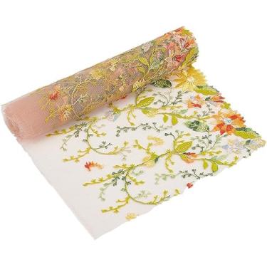 Imagem de 2 jardas lindo tecido de renda de tule 22 cm de largura, tecido floral bordado de tule amarelo, tecido de renda de costura de malha bordada de poliéster para artesanato faça você mesmo, cortina de