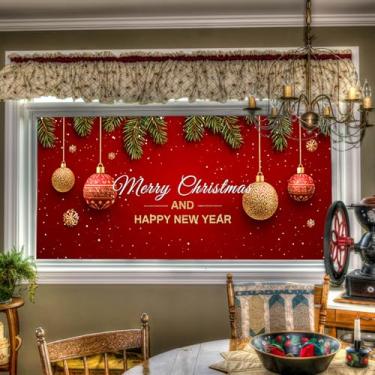 Imagem de HOMETITUTE Película para janela de Natal, enfeites de ouro vermelho, Feliz Natal, Feliz Ano Novo, adesivo decorativo de vidro para janela de privacidade, adesivos para casa, sala de estar, quarto