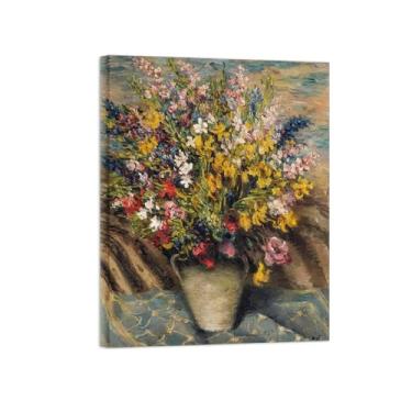 Imagem de Pôster e impressões em tela de flores vintage - reprodução de pintura de arte de parede famosa - Flores silvestres 2 imagens prontas para pendurar 80 x 105 cm 31 x 41 pol. Tela embrulhada