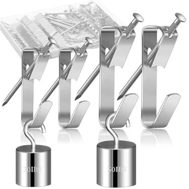 Imagem de 50 ganchos para fotos com pregos, (22,7 kg x 20+ 13,6 kg x 30) ganchos de aço inoxidável para pendurar moldura de foto espelho relógio decoração de casa, prata