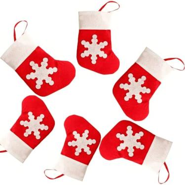 Imagem de 6 peças de meias de Natal de feltro, meia pendurada para decoração de árvore de Natal de lareira
