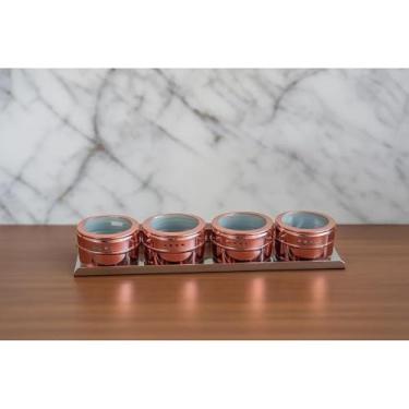 Imagem de Porta Temperos Inox Magnético Com Ímã Kit Organizador de Condimentos Com Potes Para Cozinha Geladeira Dourado Lilás (Rose Gold)