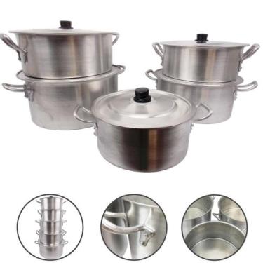 Imagem de Jogo 5 Caçarola Panela Grande Industrial Hotel Restaurante Alumínio Re