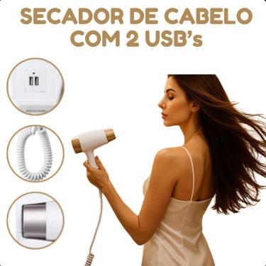 Imagem de Secador De Parede Usb Branco Para Spas E Hotéis 220V
