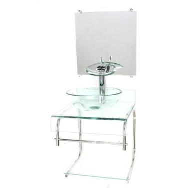 Imagem de Gabinete Vidro 40Cm Banheiro Curvado Duplo Inox Cuba Redonda - Cubas E