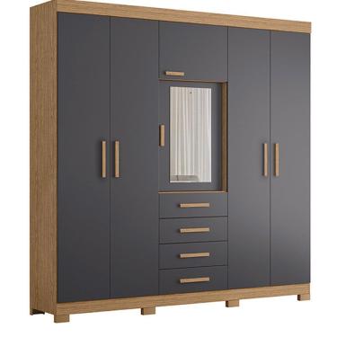 Imagem de Guarda Roupa Virtus Casal 5 Portas Com Espelho Albatroz Freijó/titanium