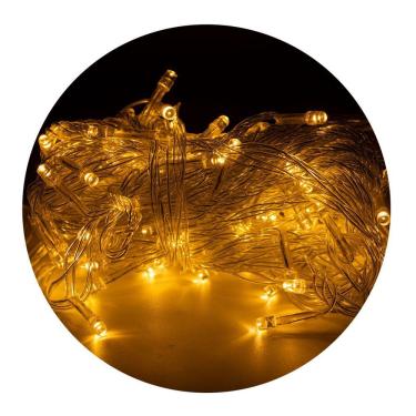 Imagem de Led Pisca Cordão Com 10 Metros 100 Lampadas Formato Gota Fio Cor Crystal Tomada Luz Natal Ano Novo Branco Quente