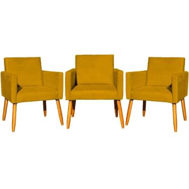 Imagem de Kit 3 Poltronas Para Recepção Nina Suede Cores Pé Palito 30cm Castanho - Suede