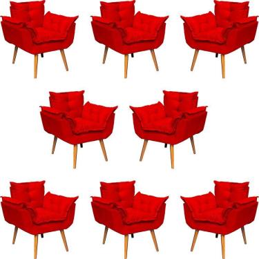 Imagem de Kit 8 Poltronas Decorativa Alice Pé Trapézio 30cm Castanho - Suede