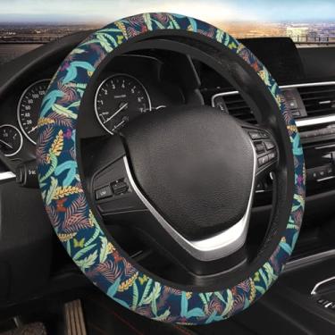 Imagem de Capa de volante com flores florais samambaias para mulheres, meninas, homens, universal, 38 cm, antiderrapante, fofo, protetor de volante, acessórios de carro, interior para caminhões automotivos, SUV
