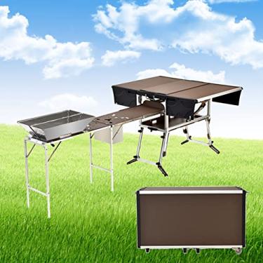 Imagem de JYXYXSCP Mesa de cozinha portátil de acampamento, mesa de churrasqueira dobrável leve com banco e fogão para piquenique no quintal (pacote 1)