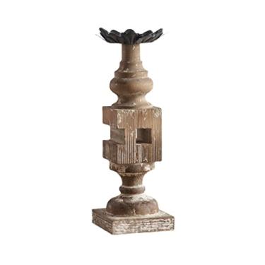 Imagem de Castiçal criativo esculpido em madeira castiçal de ferro decoração de interiores estilo retrô suporte de velas