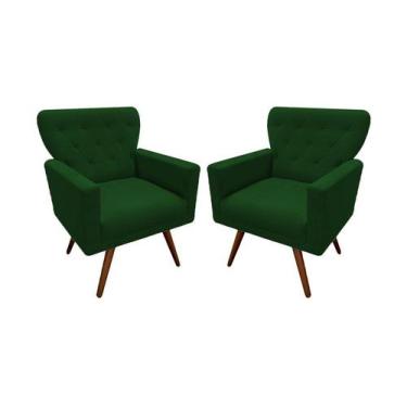 Imagem de Kit 2 Poltronas Decorativa Aurora Suede Verde Pés Madeira Mz Decor - M