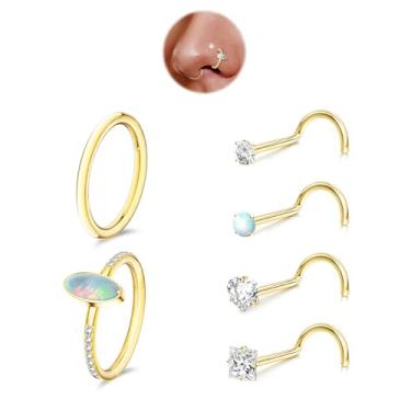 Imagem de davka 6 peças de argolas de nariz de 18 g e 20 g para mulheres e homens, conjunto hipoalergênico de aço 316L articulado/saca-rolhas narina/hélice de septo/piercing de cartilagem, 1.0*8, Aço inoxidável