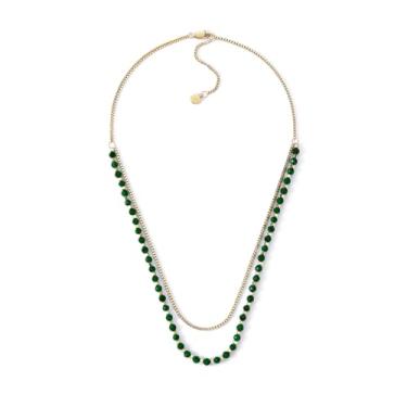 Imagem de Fossil Colar feminino com contas de malaquita verde reconstituído todo empilhado (modelo: JA7246710), Length: 406mm+50mm, Width: 4mm, Aço inoxidável, Sem Pedra Preciosa