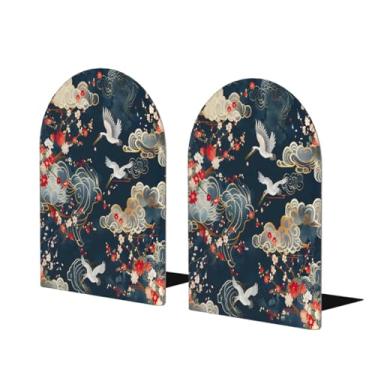 Imagem de Guindaste étnico flor japonesa grande suporte de livros de madeira decorativo antiderrapante resistente terminais de livro para mesa de escritório em casa biblioteca escola estudo decoração divisórias