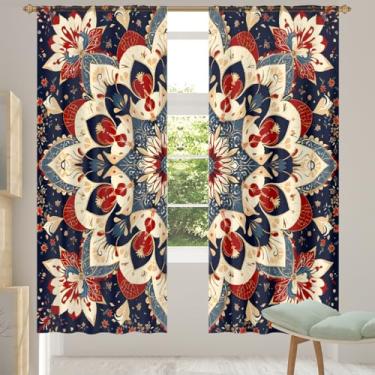 Imagem de 2 conjuntos de painéis florais, mandala, boêmia, cortinas transparentes, arejadas, com filtro leve, painéis de cortina de porta e janela para sala de estar, quarto, jantar, 213 cm de comprimento