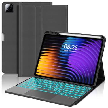 Imagem de Capa com teclado retroiluminado para Xiaomi Pad 7 e Xiaomi Pad 7 Pro 11,2 polegadas 2024, capa com trackpad, touchpad removível para Mi Pad 7, capa com luz de fundo colorida, compartimento para caneta