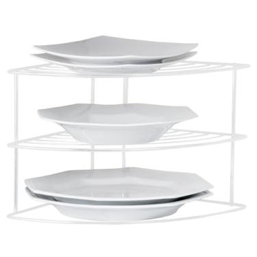 Imagem de Organizador Armário de Cozinha Prateleira Organizadora Porta Pratos de Canto Suporte Branco