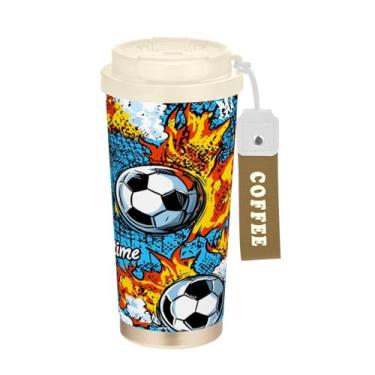 Imagem de Blueangle Caneca de café de viagem com isolamento de futebol com desenho de chama - copo de aço inoxidável à prova de derramamento e vazamento para acampamento e ar livre, garrafa de água reutilizável