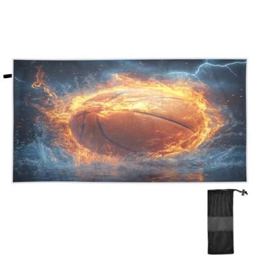 Imagem de Blueangle Toalha de praia de fogo de água de basquete - Toalhas de viagem compactas e leves - Toalha de secagem rápida super absorvente para natação, acampamento e férias (350)
