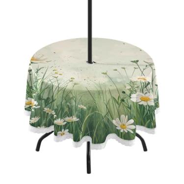 Imagem de Blueangle Toalha de mesa redonda de margarida branca impermeável de 152 cm com orifício para guarda-chuva - Tecido resistente à prova de sol para todos os climas para pátio, acampamento, piquenique