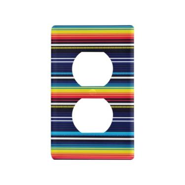 Imagem de Blueangle Cobertor Serape Mexicano Listras Duplex Tomadas Placa de Parede, Tamanho Padrão 1 Gang Placas de Cobertura de Tomada Elétrica para Decoração de Quarto de Escritório em Casa 4,53 x 2,76