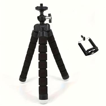 Imagem de 1 peça suporte de telefone polvo esponja ABS flexível rotação de 360 graus tripé dobrável suporte de selfie para streaming ao vivo e mesa, preto